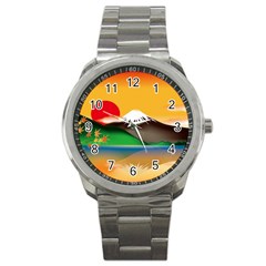 Mount Fuji Japan Lake Sun Sunset Sport Metal Watch by Simbadda