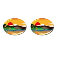 Mount Fuji Japan Lake Sun Sunset Cufflinks (oval) by Simbadda