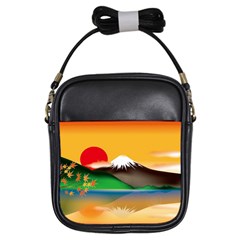 Mount Fuji Japan Lake Sun Sunset Girls Sling Bag by Simbadda