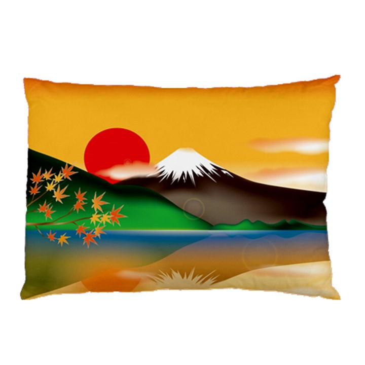 Mount Fuji Japan Lake Sun Sunset Pillow Case (Two Sides)