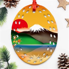 Mount Fuji Japan Lake Sun Sunset Oval Filigree Ornament (two Sides) by Simbadda