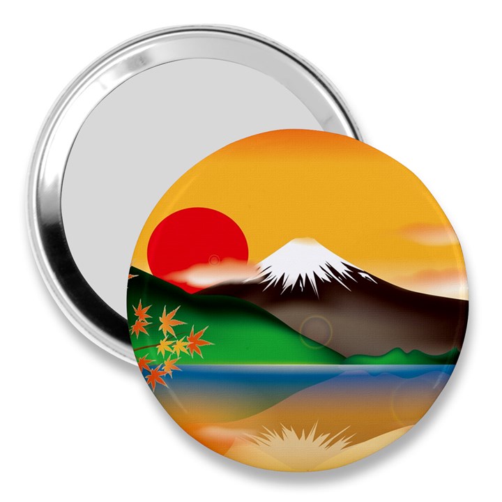 Mount Fuji Japan Lake Sun Sunset 3  Handbag Mirrors