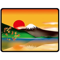 Mount Fuji Japan Lake Sun Sunset Double Sided Fleece Blanket (large)  by Simbadda