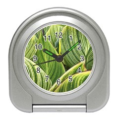 Leaves Striped Pattern Texture Travel Alarm Clock by Simbadda