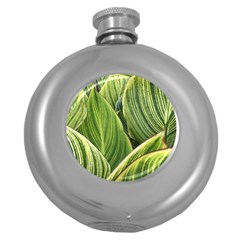 Leaves Striped Pattern Texture Round Hip Flask (5 Oz) by Simbadda