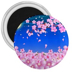 Sakura Cherry Blossom Night Moon 3  Magnets by Simbadda