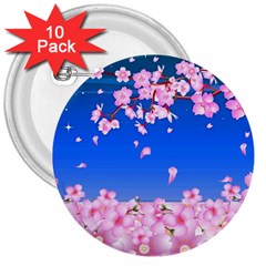 Sakura Cherry Blossom Night Moon 3  Buttons (10 Pack)  by Simbadda