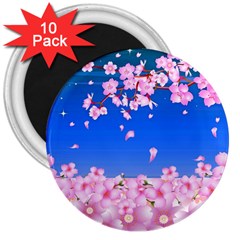 Sakura Cherry Blossom Night Moon 3  Magnets (10 Pack)  by Simbadda