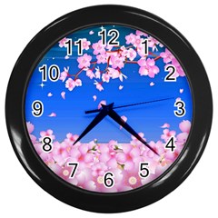 Sakura Cherry Blossom Night Moon Wall Clock (black) by Simbadda