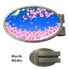 Sakura Cherry Blossom Night Moon Money Clips (oval)  by Simbadda