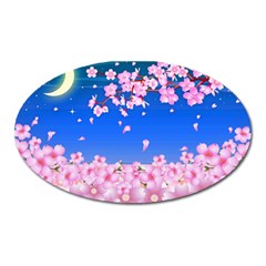 Sakura Cherry Blossom Night Moon Oval Magnet by Simbadda