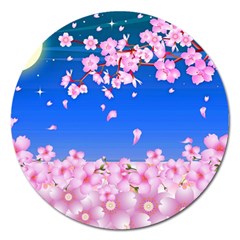 Sakura Cherry Blossom Night Moon Magnet 5  (round) by Simbadda