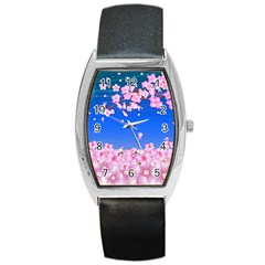 Sakura Cherry Blossom Night Moon Barrel Style Metal Watch by Simbadda