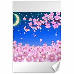 Sakura Cherry Blossom Night Moon Canvas 24  X 36  by Simbadda