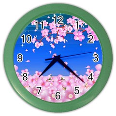 Sakura Cherry Blossom Night Moon Color Wall Clock by Simbadda