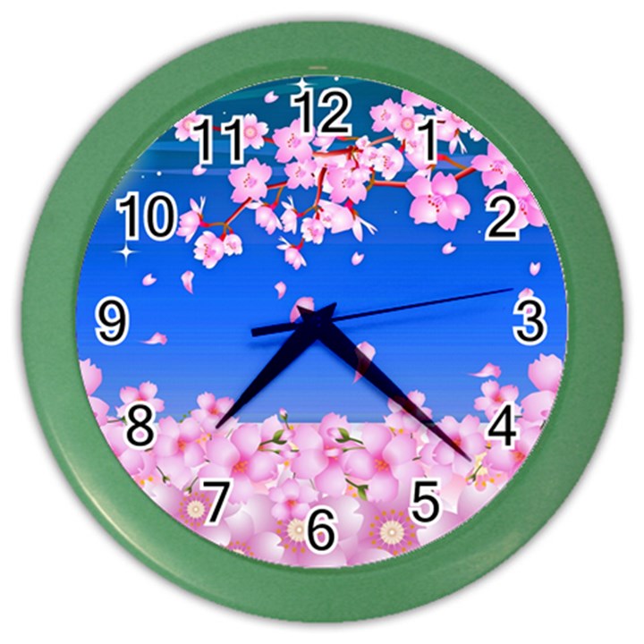 Sakura Cherry Blossom Night Moon Color Wall Clock