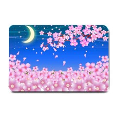 Sakura Cherry Blossom Night Moon Small Doormat  by Simbadda