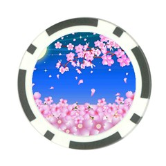 Sakura Cherry Blossom Night Moon Poker Chip Card Guard by Simbadda