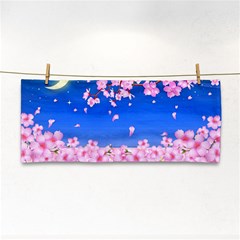 Sakura Cherry Blossom Night Moon Hand Towel by Simbadda