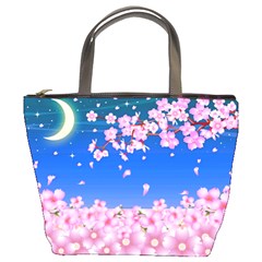 Sakura Cherry Blossom Night Moon Bucket Bag by Simbadda