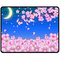 Sakura Cherry Blossom Night Moon Fleece Blanket (medium)  by Simbadda