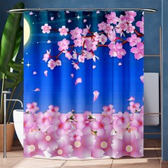 Sakura Cherry Blossom Night Moon Shower Curtain 60  X 72  (medium)  by Simbadda