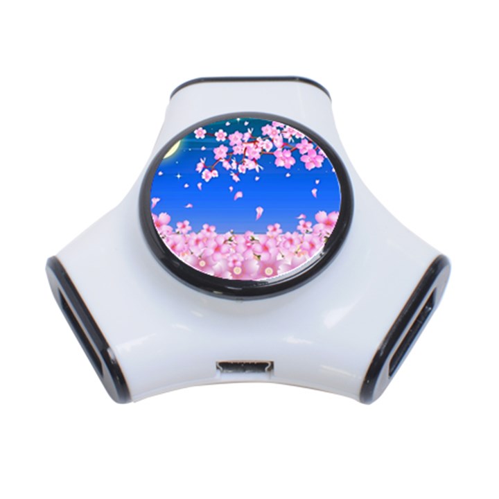 Sakura Cherry Blossom Night Moon 3-Port USB Hub