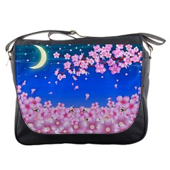 Sakura Cherry Blossom Night Moon Messenger Bag by Simbadda