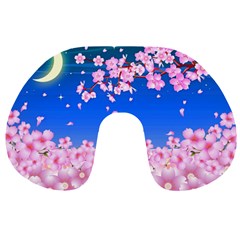 Sakura Cherry Blossom Night Moon Travel Neck Pillow by Simbadda