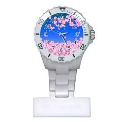 Sakura Cherry Blossom Night Moon Plastic Nurses Watch by Simbadda