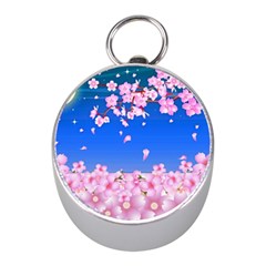 Sakura Cherry Blossom Night Moon Mini Silver Compasses by Simbadda