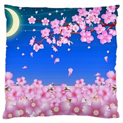 Sakura Cherry Blossom Night Moon Large Flano Cushion Case (one Side) by Simbadda