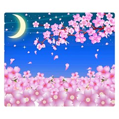 Sakura Cherry Blossom Night Moon Double Sided Flano Blanket (small)  by Simbadda