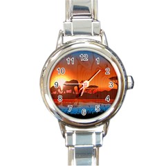 African Background Round Italian Charm Watch by Simbadda