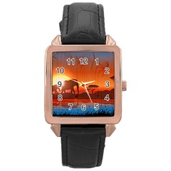 African Background Rose Gold Leather Watch  by Simbadda