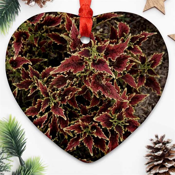 Plant Colorful Red Garden Leaves Heart Ornament (Two Sides)