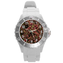 Plant Colorful Red Garden Leaves Round Plastic Sport Watch (l) by Simbadda