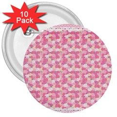 Peony Pattern Pink Scrapbookin 3  Buttons (10 Pack)  by Simbadda