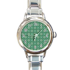 Green Abstract Geometry Pattern Round Italian Charm Watch by Simbadda