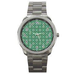 Green Abstract Geometry Pattern Sport Metal Watch by Simbadda