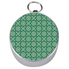 Green Abstract Geometry Pattern Silver Compasses by Simbadda