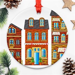 City Buildings Brick Architecture Ornament (round) by Simbadda