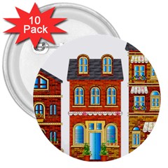 City Buildings Brick Architecture 3  Buttons (10 Pack)  by Simbadda