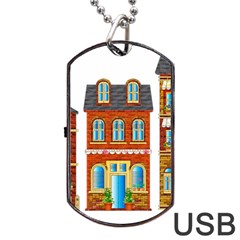 City Buildings Brick Architecture Dog Tag Usb Flash (one Side) by Simbadda