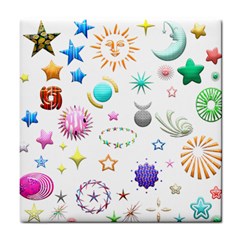 Shapes Stars Moon Sun Pattern Tile Coaster by Simbadda