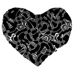 Unfinishedbusiness Black On White Large 19  Premium Flano Heart Shape Cushions by designsbyamerianna