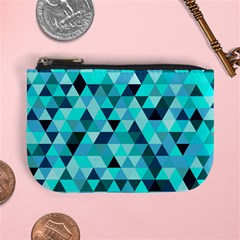 Teal Triangles Pattern Mini Coin Purse by LoolyElzayat