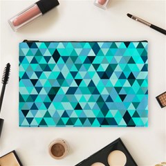 Teal Triangles Pattern Cosmetic Bag (large) by LoolyElzayat