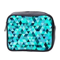 Teal Triangles Pattern Mini Toiletries Bag (two Sides) by LoolyElzayat