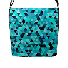 Teal Triangles Pattern Flap Closure Messenger Bag (l) by LoolyElzayat